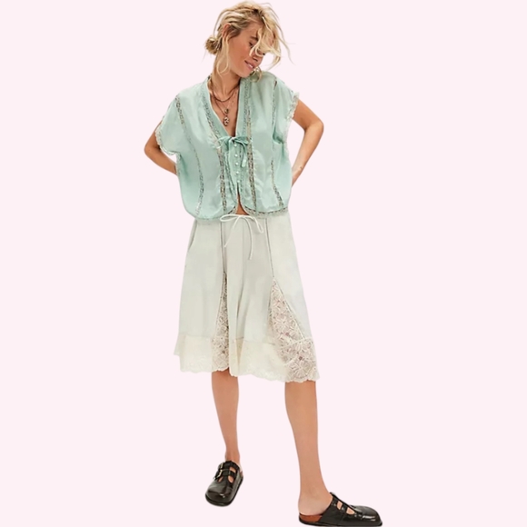 Free People Marigold Shine Lace Top in Blue Surf XS - Picture 3 of 6